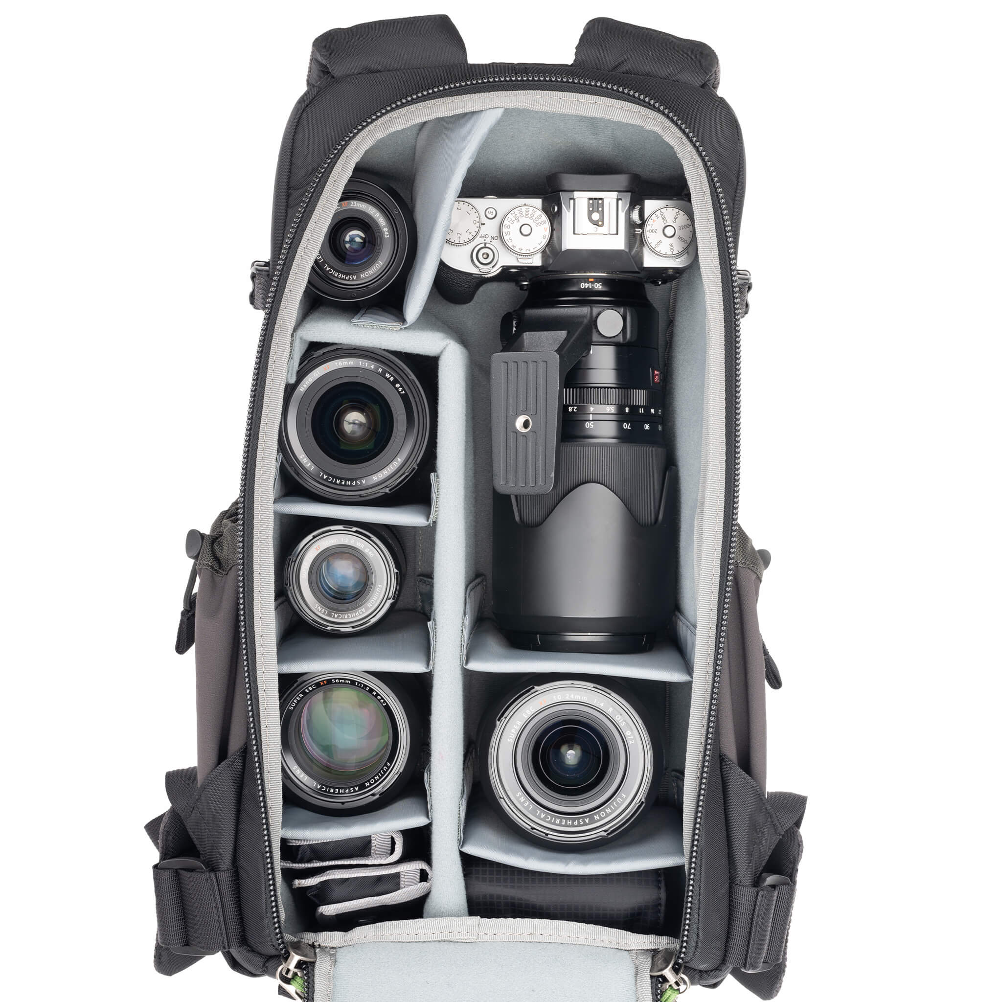 BackLight Sprint Holds a standard-sized camera body with lenses attached and 1–3 standard zoom lenses