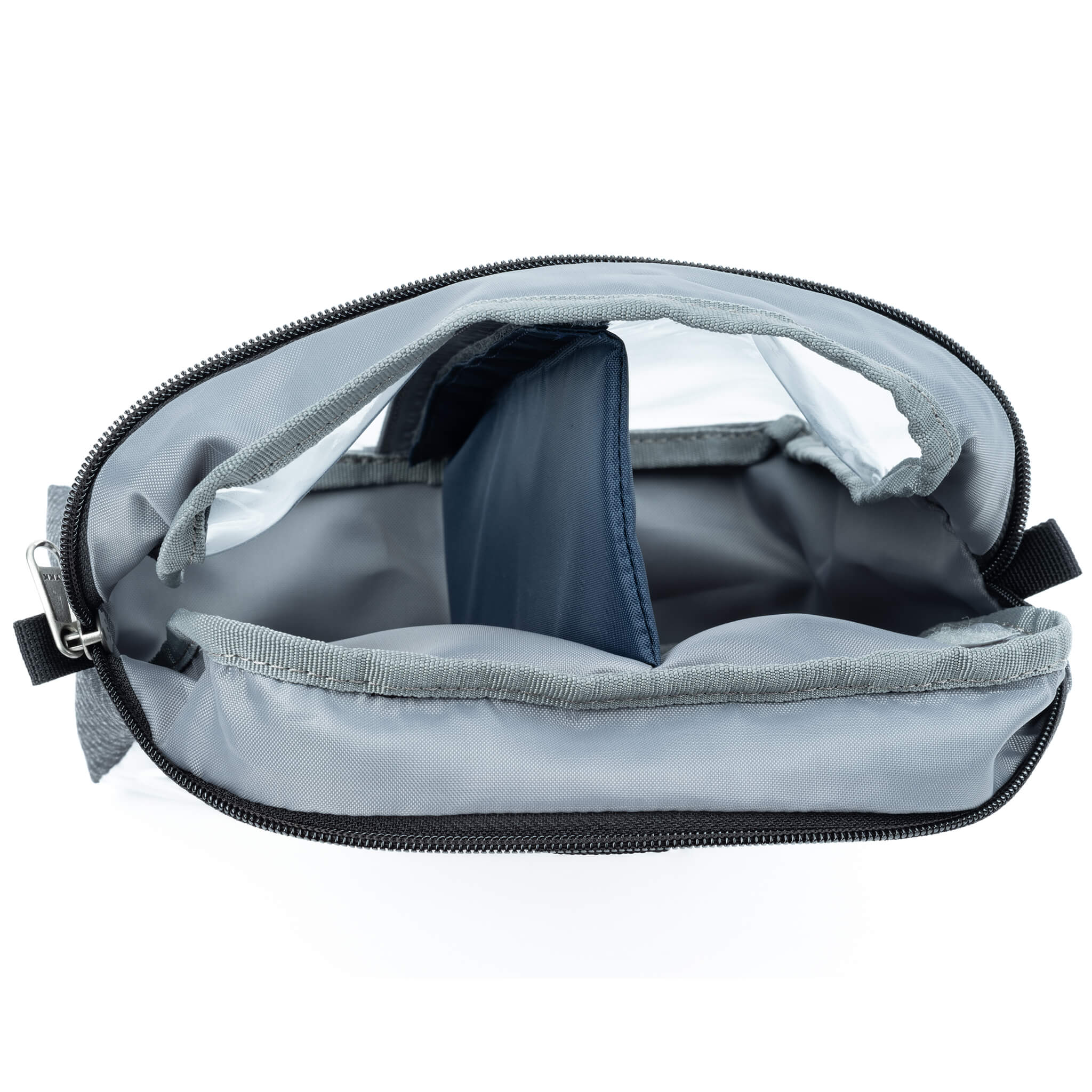 Wide opening, zippered top provides rapid access to contents