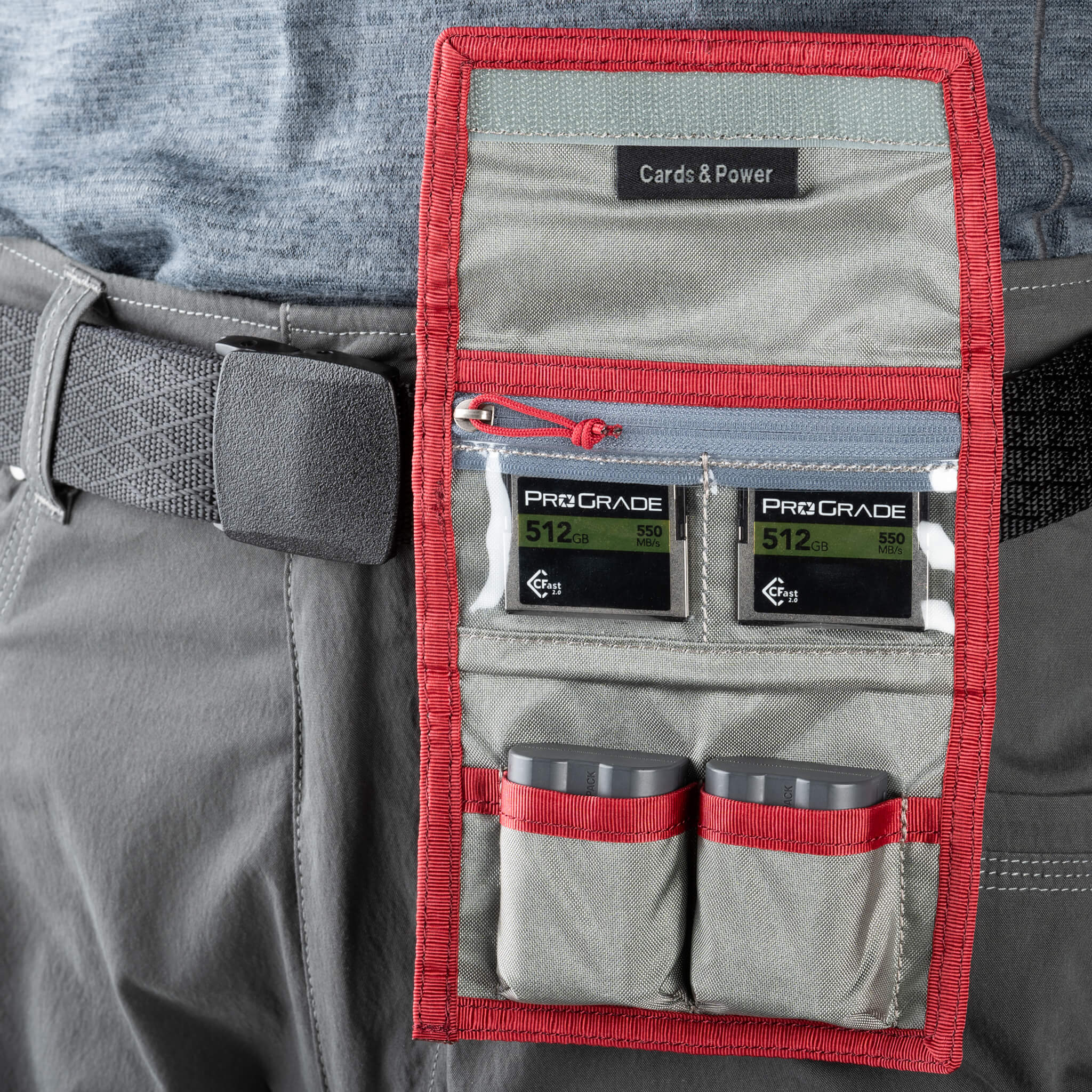 Cards and Power Convenient folding wallet carries both memory cards and batteries in one. No more digging through your bag looking for one or the other! Fits easily in your pocket or attaches to your belt or bags