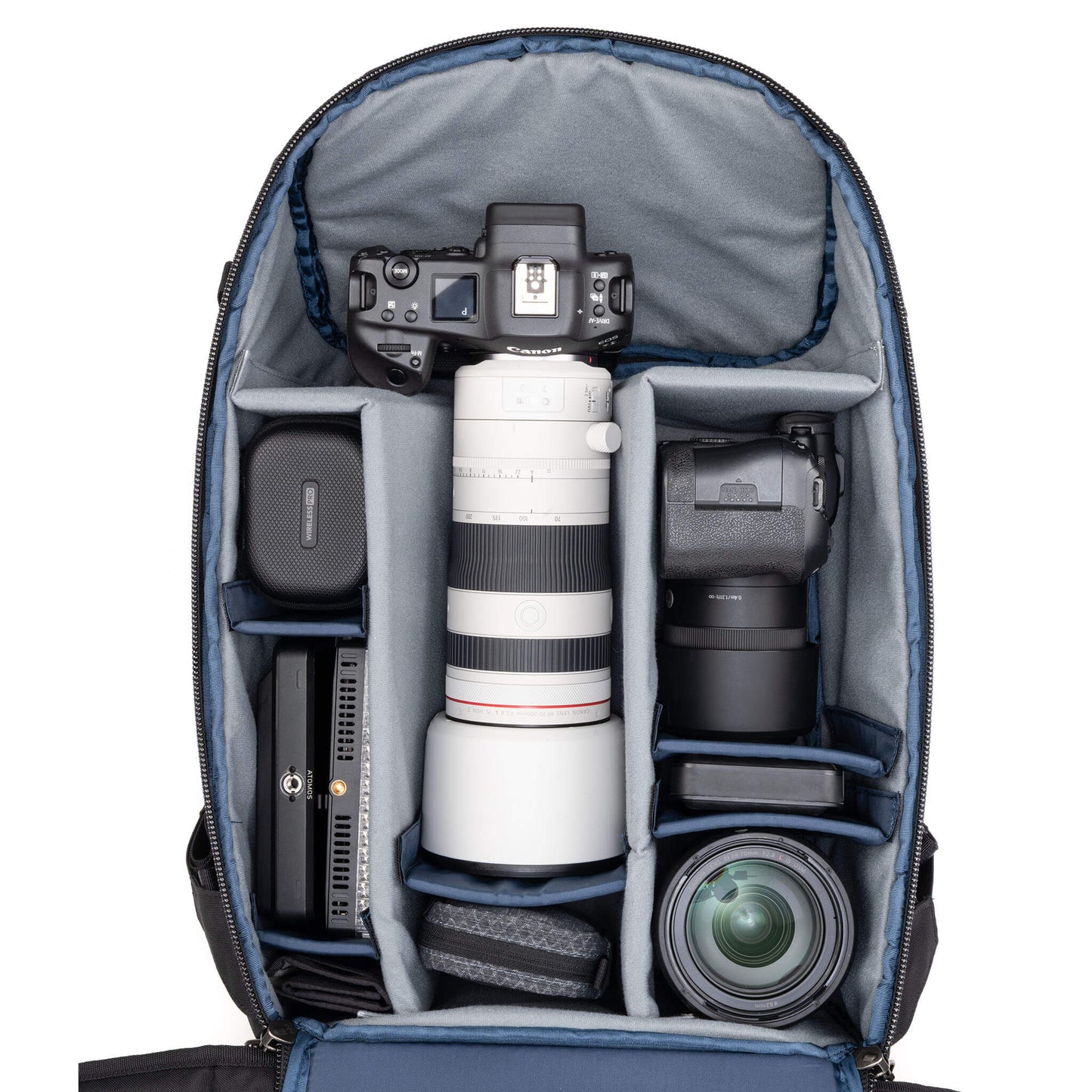 
                  
                    Holds two gripped camera bodies with lenses attached plus 4-6 additional lenses
                  
                