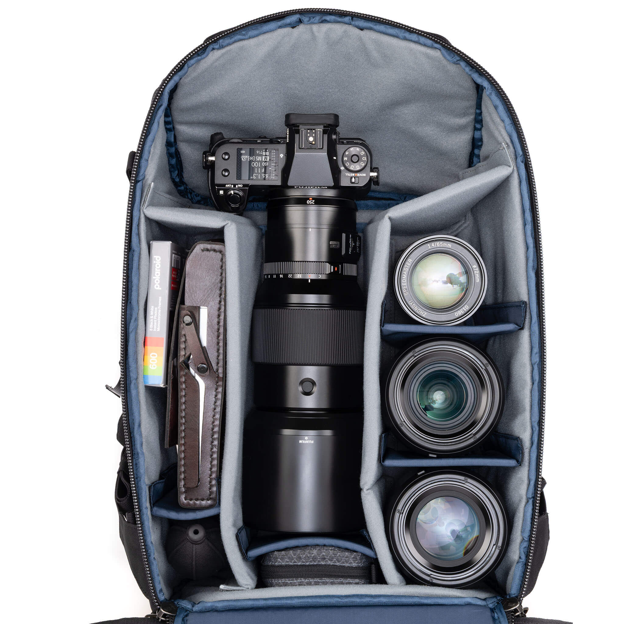 Holds two gripped camera bodies with lenses attached plus 4-6 additional lenses