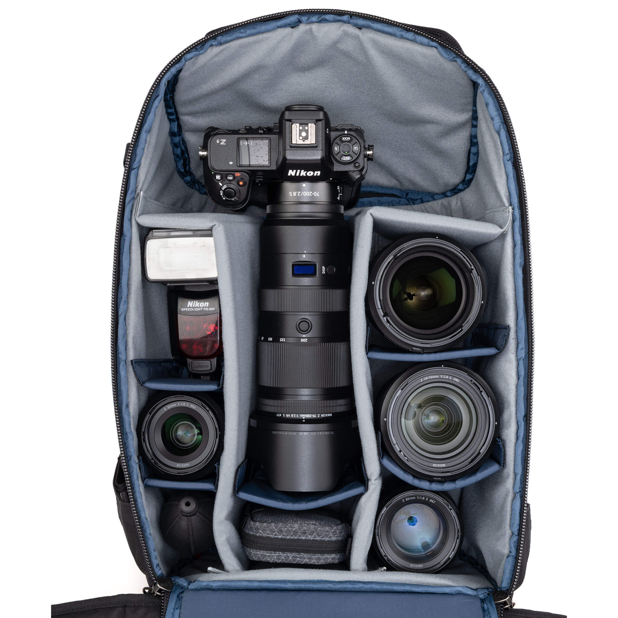 Holds two gripped camera bodies with lenses attached plus 4-6 additional lenses