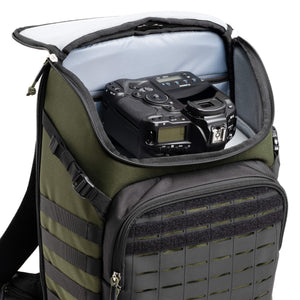 Top opening enables easy access to camera gear