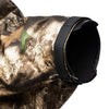 Non-slip, adjustable strap attaches directly to the lens hood