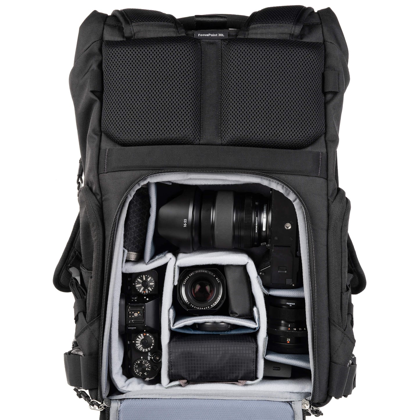 
                  
                    FocusPoint 30L two Fujifilm X Series bodies, one with 16-55mm attached, additional lenses and accessories. Configured for side access. 
                  
                