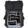 FocusPoint 30L with Nikon Z6 with a 50mm f1.2 S lens attached, a 85mm f1.8 S, EDC Tech Pouch and Battery Holder. Configured for side access. 