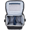 One vertical divider. One secure card pocket under lid