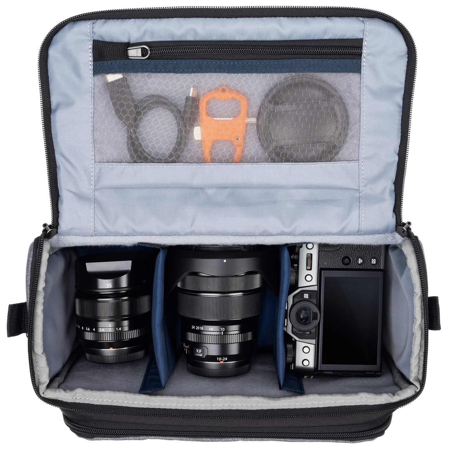 
                  
                    Fits one standard mirrorless body plus 2 to 4 lenses: short to medium f/4 and f/2.8 zooms or short to medium primes.
                  
                