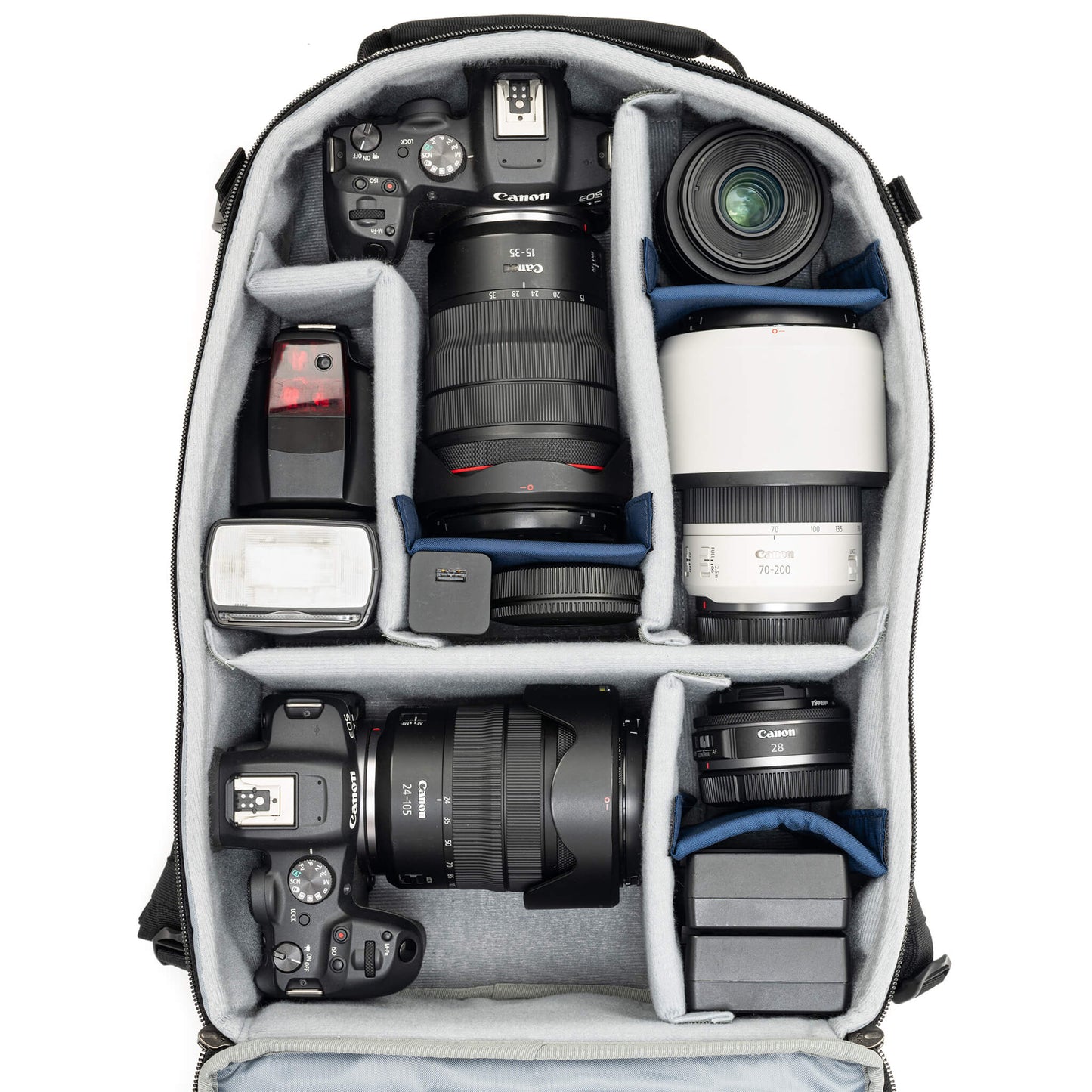 
                  
                    Fits 2 Standard Mirrorless Bodies and zoom trifecta with 15-35mm f/2.8 attached
                  
                