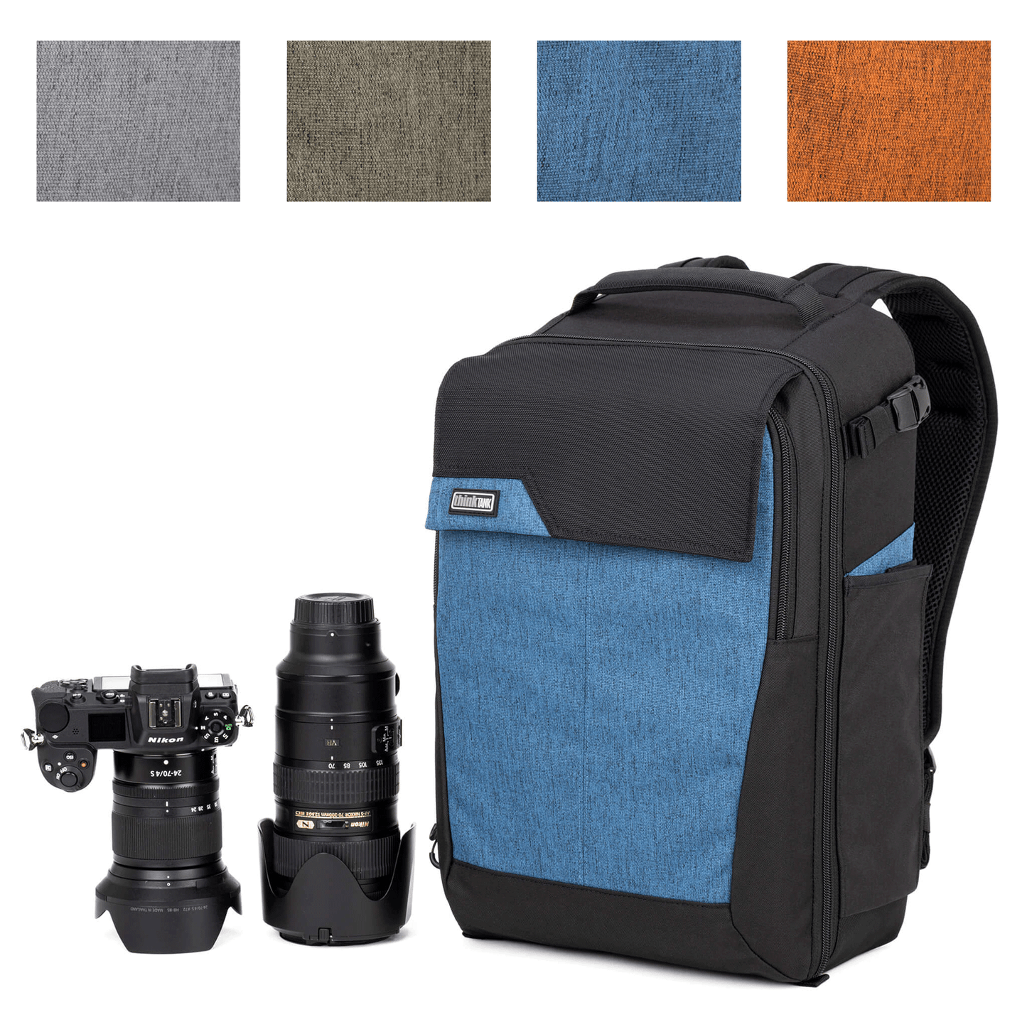 Mirrorless Mover® Backpack. Available in four exclusive colors. Cool Grey, Coast Green, Marine Blue, Campfire Orange.