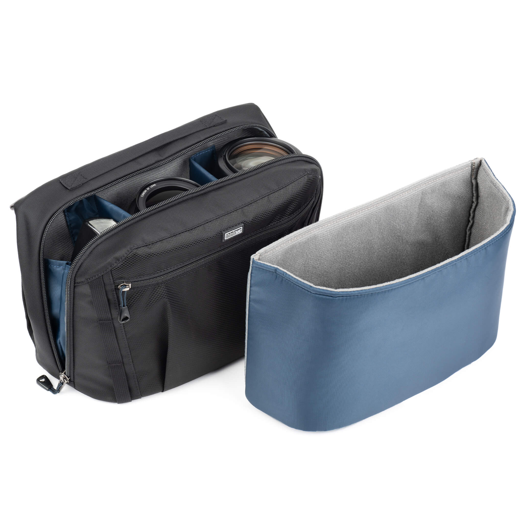 Removable interior padded insert for photographers who need less foam to increase space in the bag