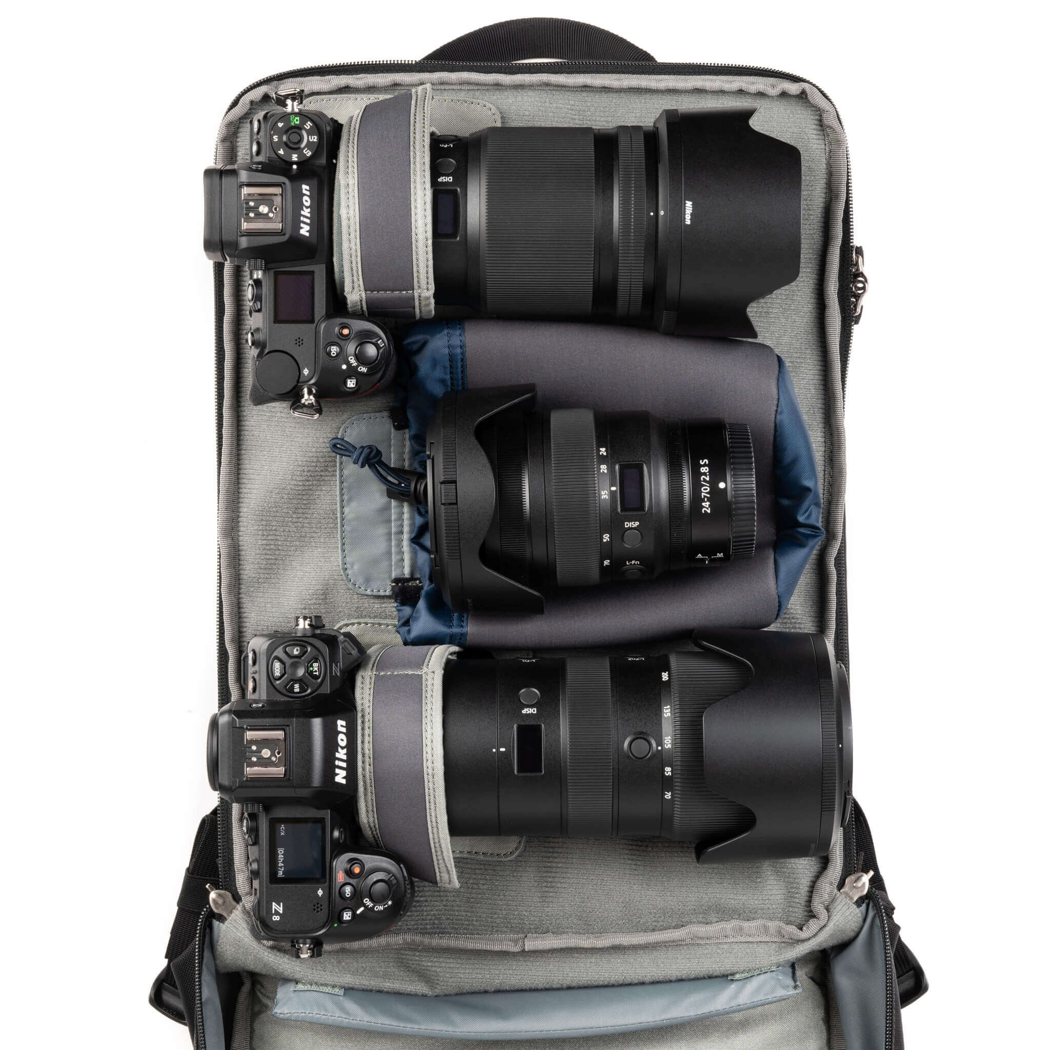 Fully reconfigurable interior gear pouches and hold-down straps for unique gear layouts