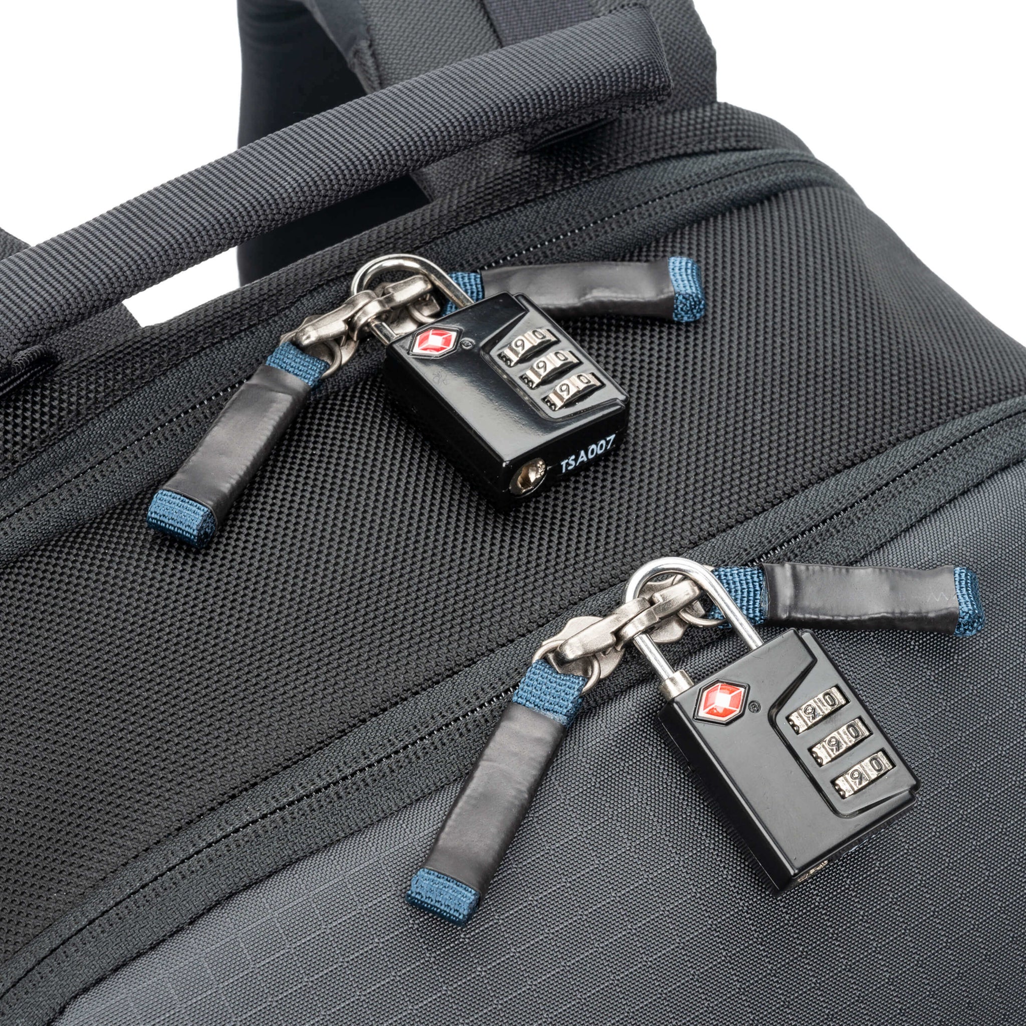 Locking zippers on both compartments (locks not included)