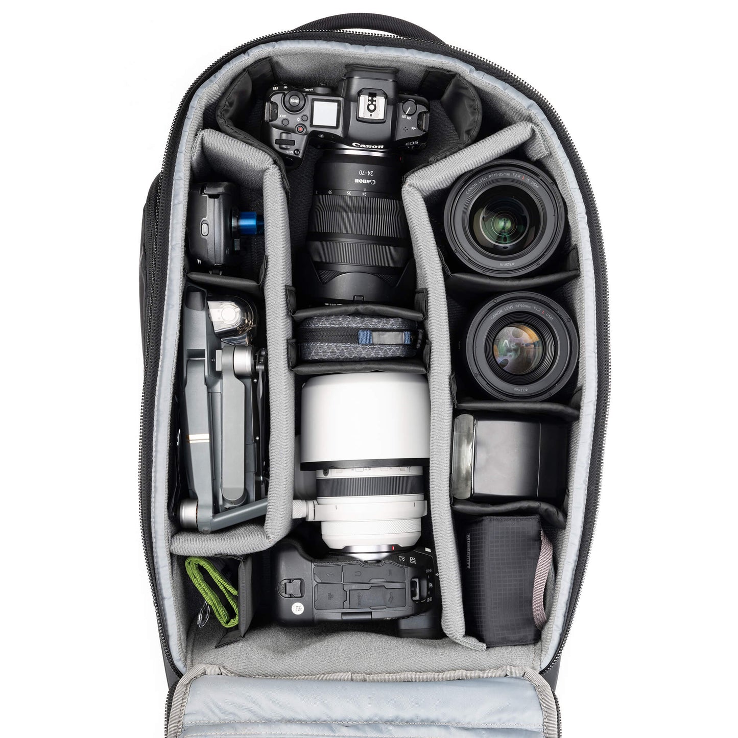 
                  
                    Canon R5 + 24-70mm f/2.8, R3 + 70-200mm f/2.8, 15-35mm f/2.8, 50mm f/1.2, flash, filters, drone
                  
                