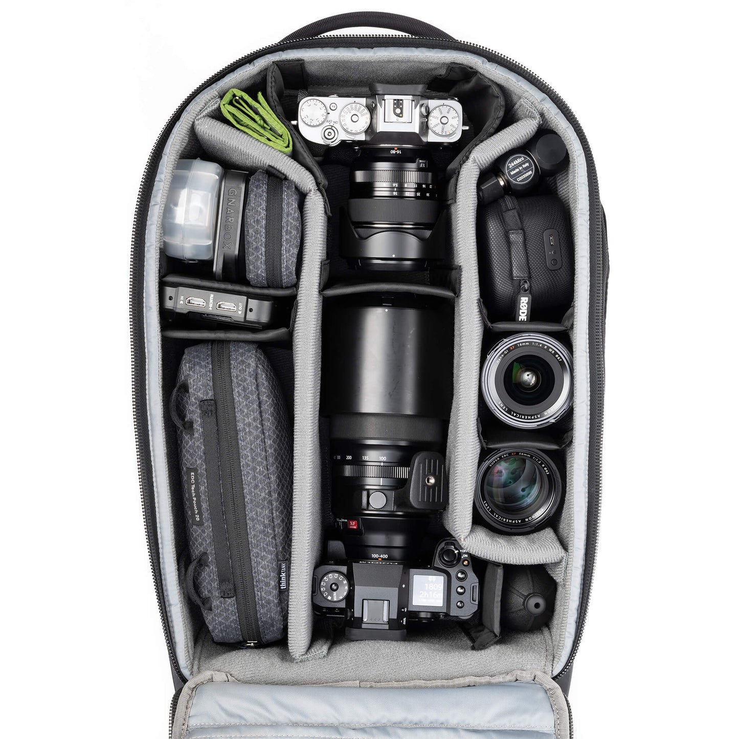 
                  
                    Fits 1 gripped body plus one standard-size body attached to lenses, plus an additional 4-6 lenses and accessories.
                  
                