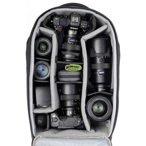 Fits 1 gripped body plus one standard-size body attached to lenses, plus an additional 4-6 lenses and accessories.