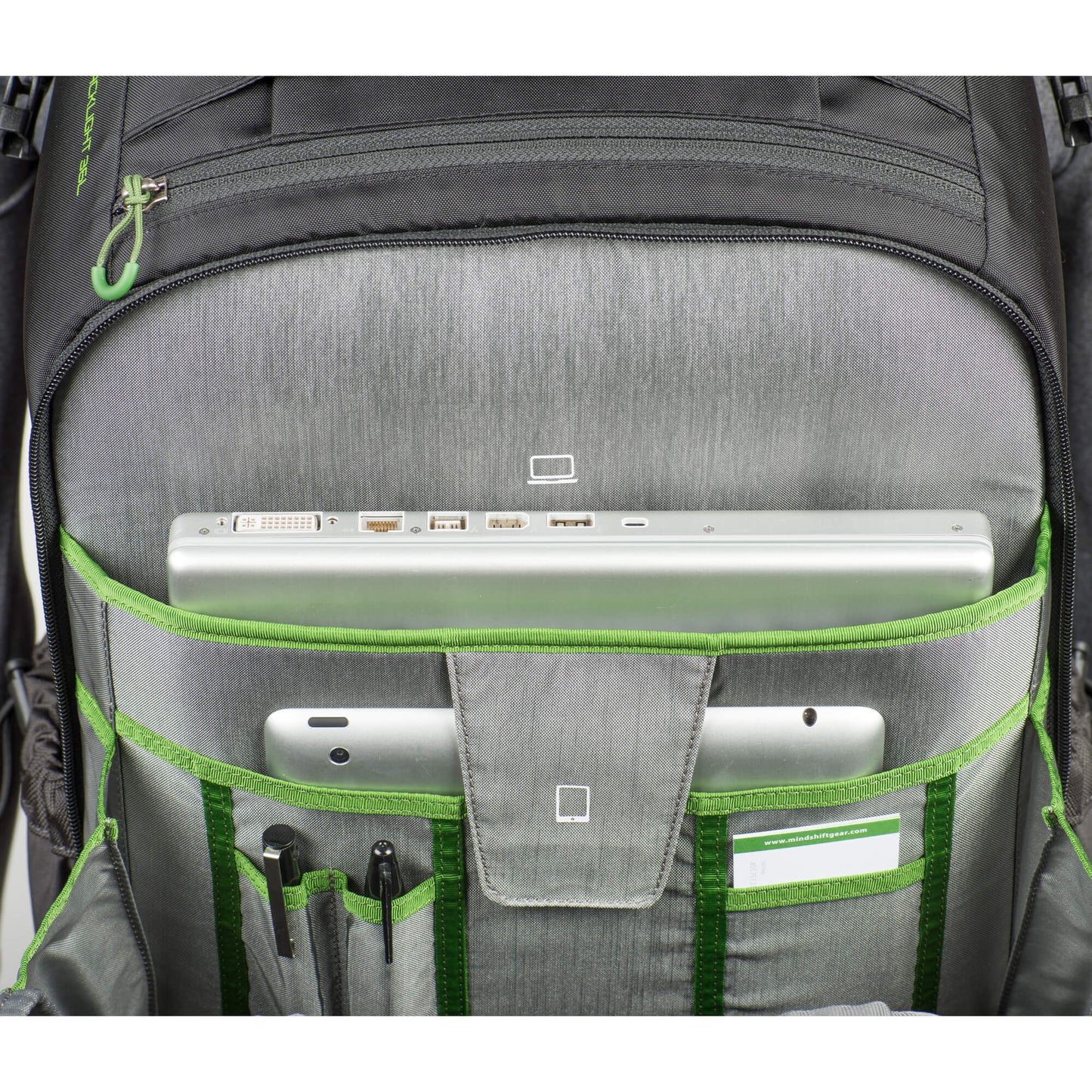 
                  
                    Dedicated compartments fit up to a 15” laptop and a 10” tablet
                  
                