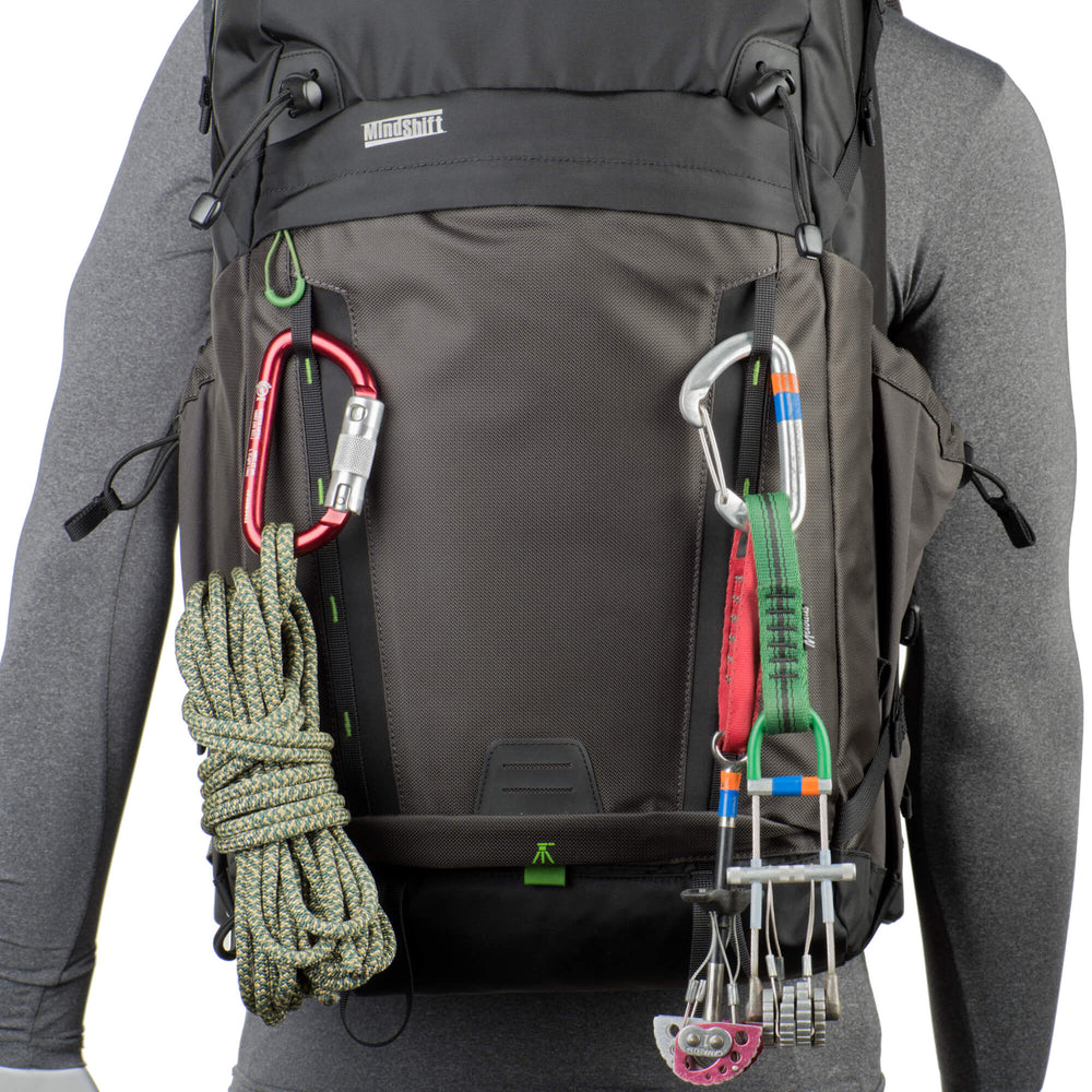 
                  
                    Backlight 36L Charcoal with climbing cams attached
                  
                