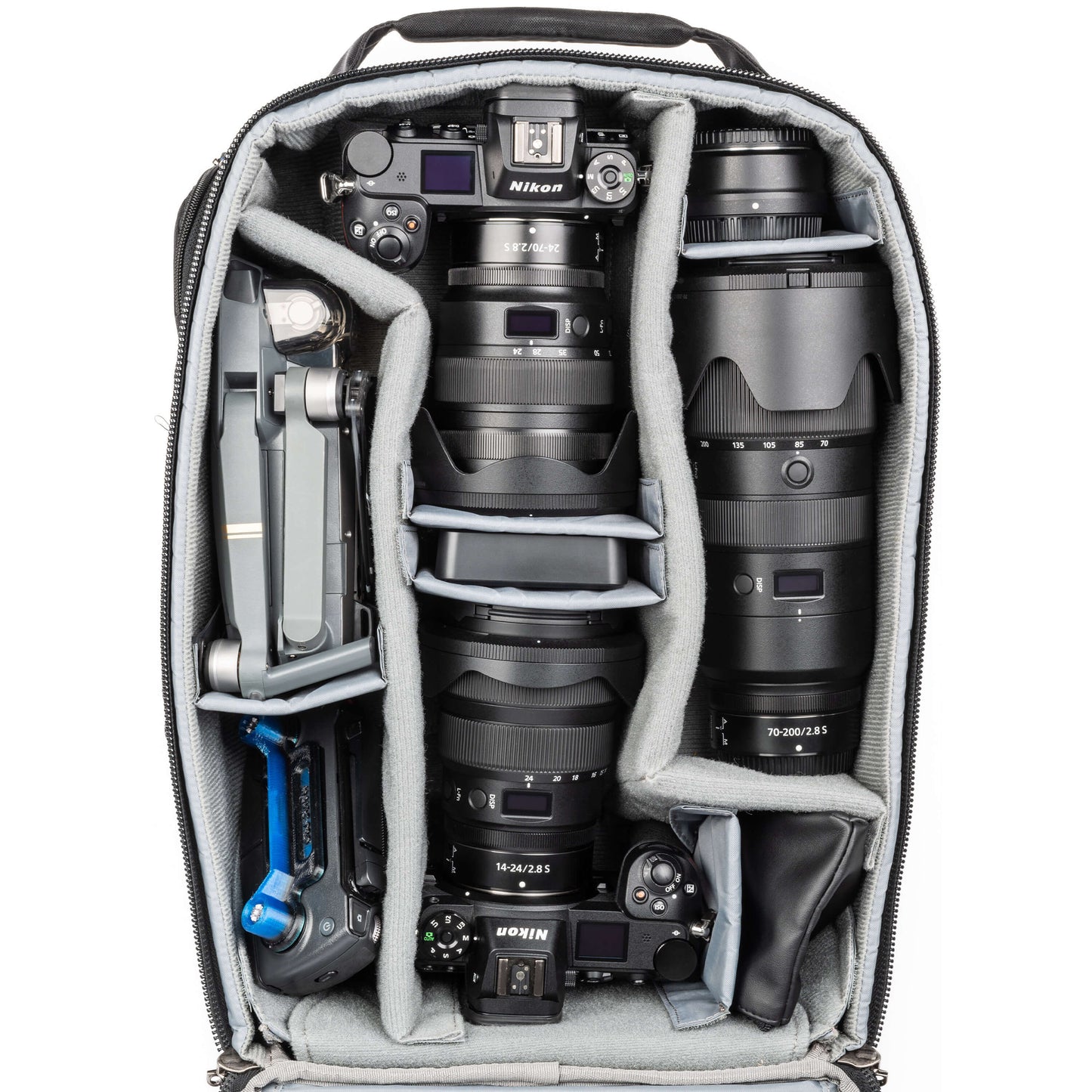 
                  
                    Nikon Z6+24-70mm f/2.8, FTZ Adapter, 70-200mm f/2.8, Z6+14-24mm f/2.8, DJI Mavic drone
                  
                