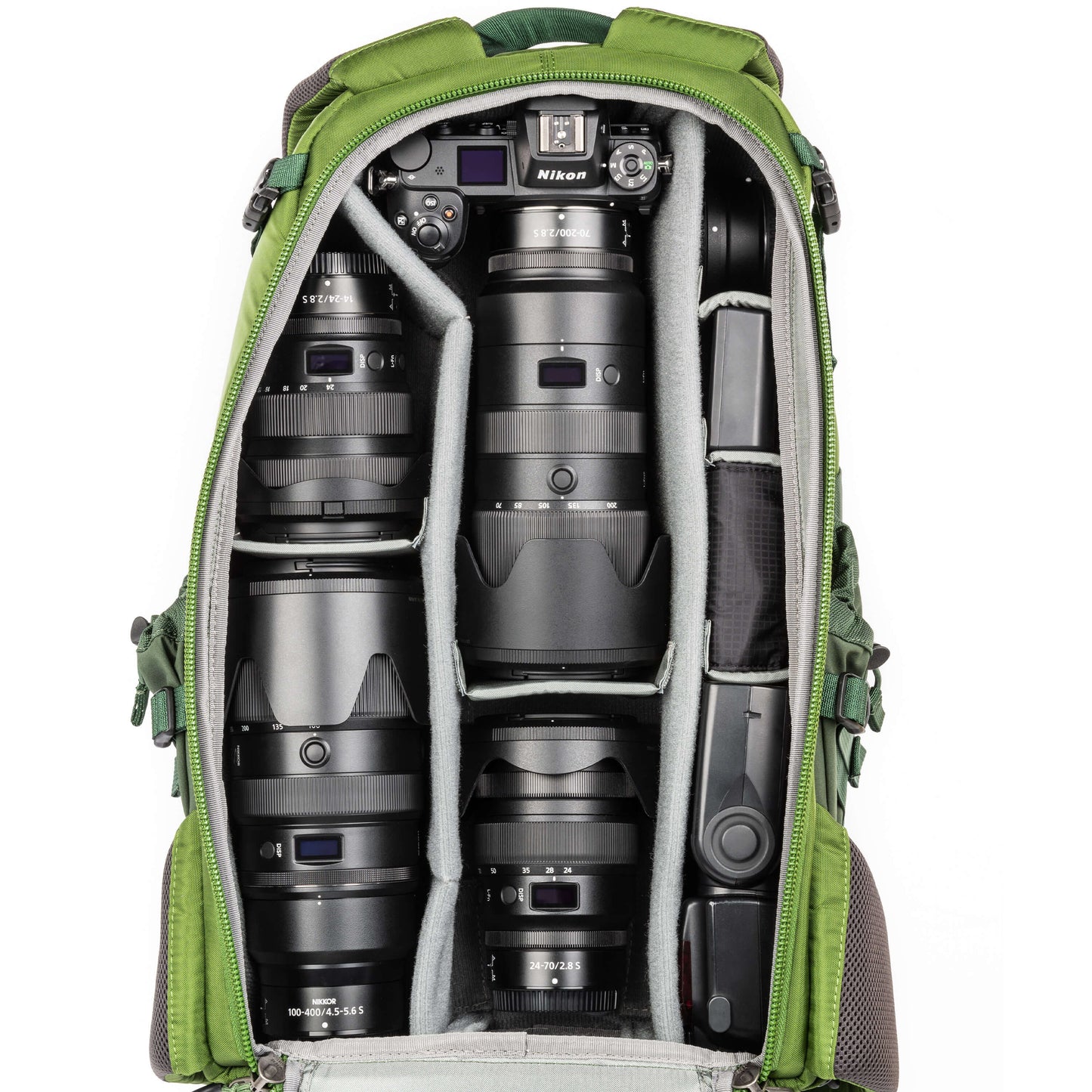 
                  
                    Nikon Z6+70-200mm f/2.8, 24-70mm f/2.8, 100-400mm f/4.5-5.6, 14-24mm f/2.8, Flash, FTZ adapter
                  
                