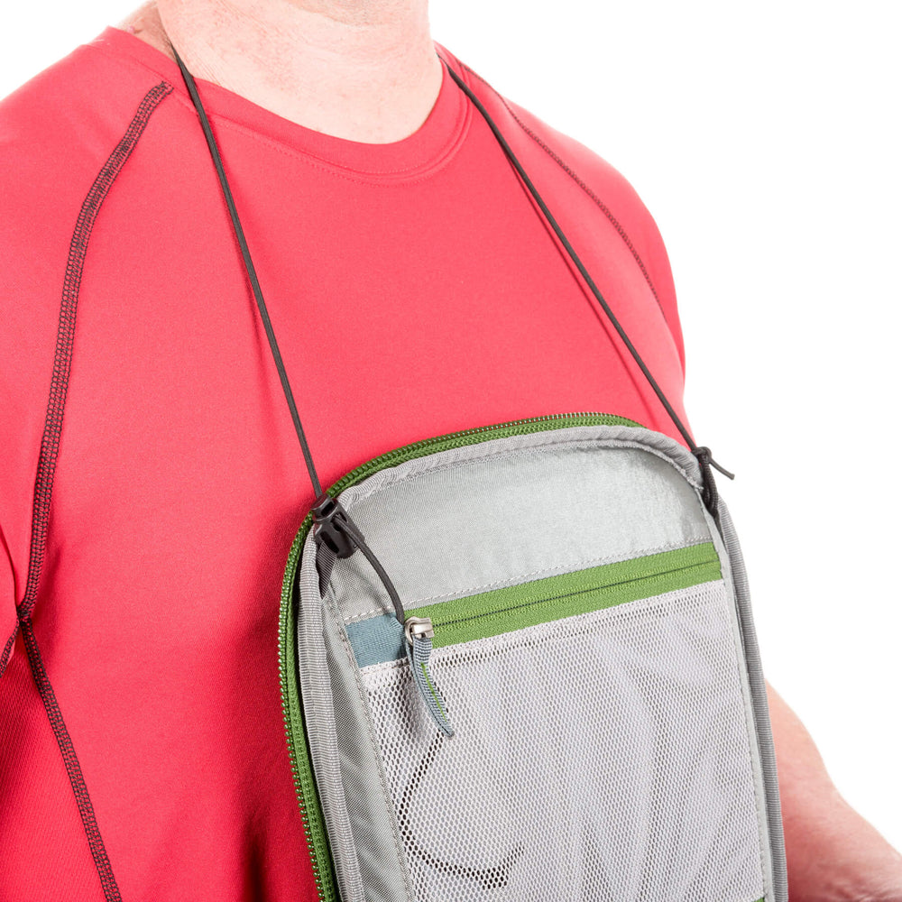 
                  
                    Adjustable neck strap keeps the back panel against your chest providing unencumbered access to your gear
                  
                