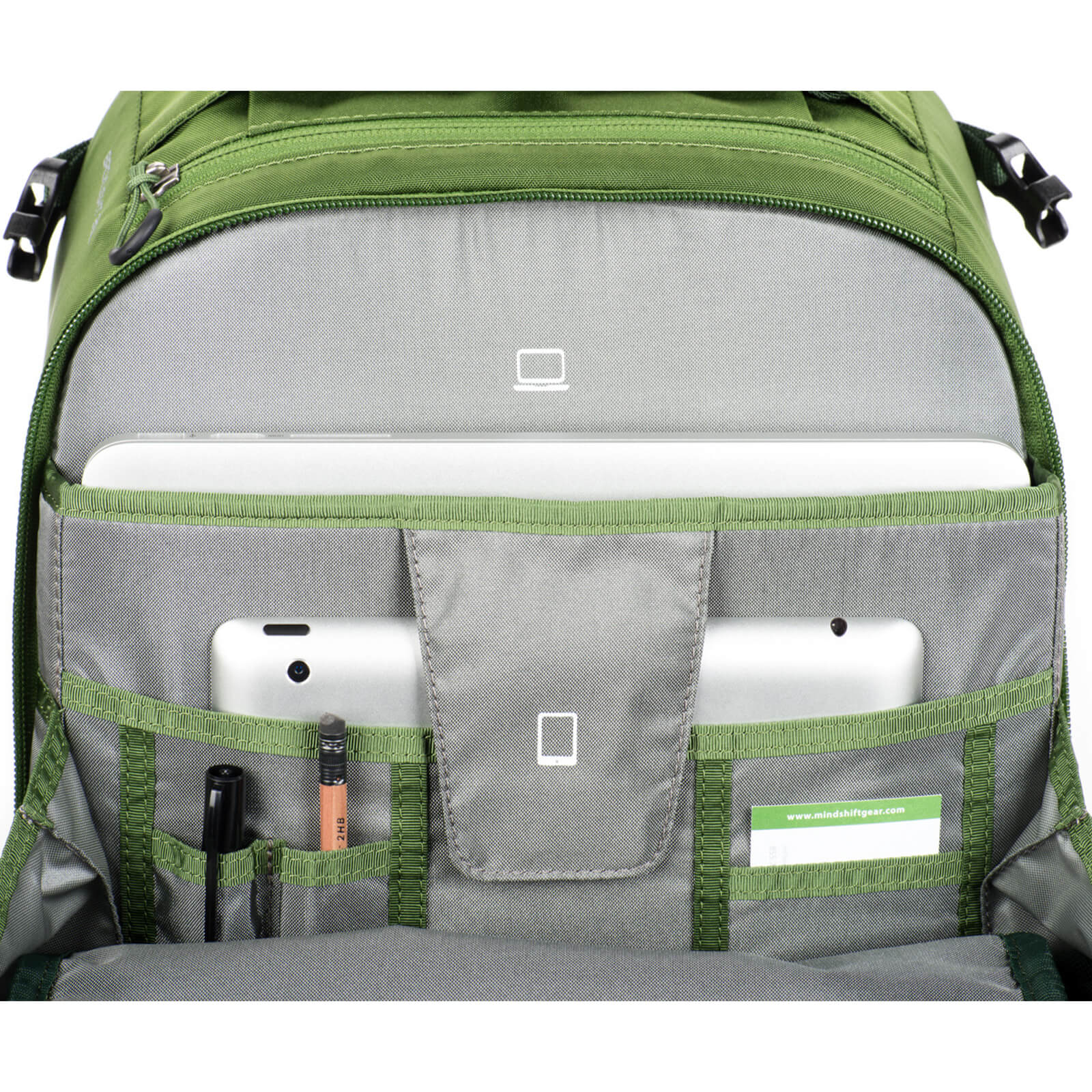 Dedicated compartments fit up to a 15” laptop and full size tablet