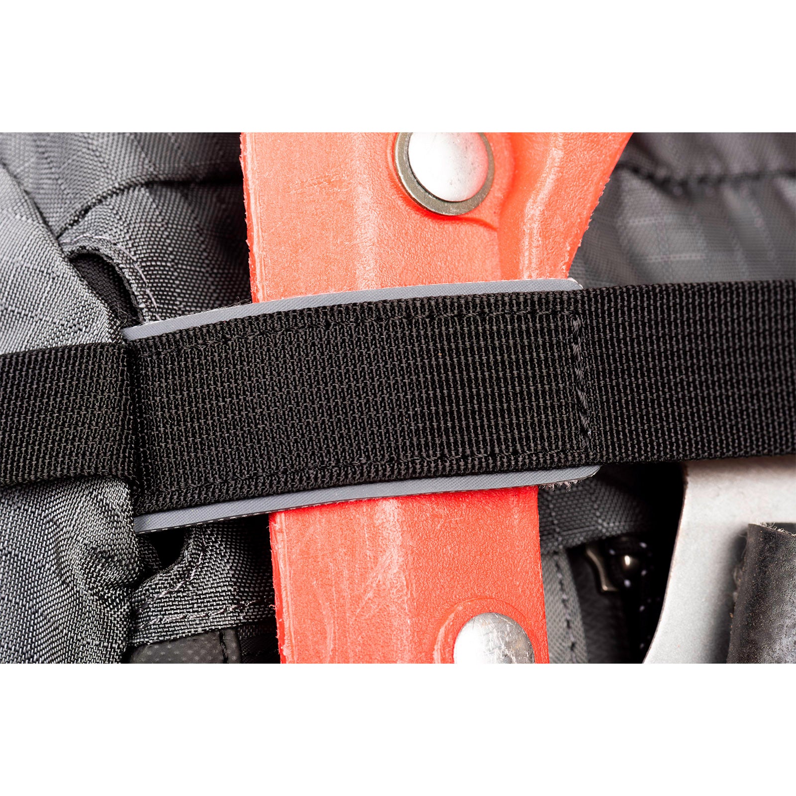 Snowboard or ski carry with tuck-away, protected edge, lash straps