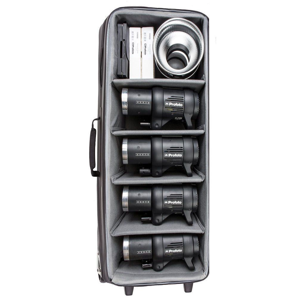 
                  
                    Fits 3–4 flash heads, 2–3 power packs, monoblocks, umbrellas, medium softboxes (collapsed), small-medium light stands
                  
                