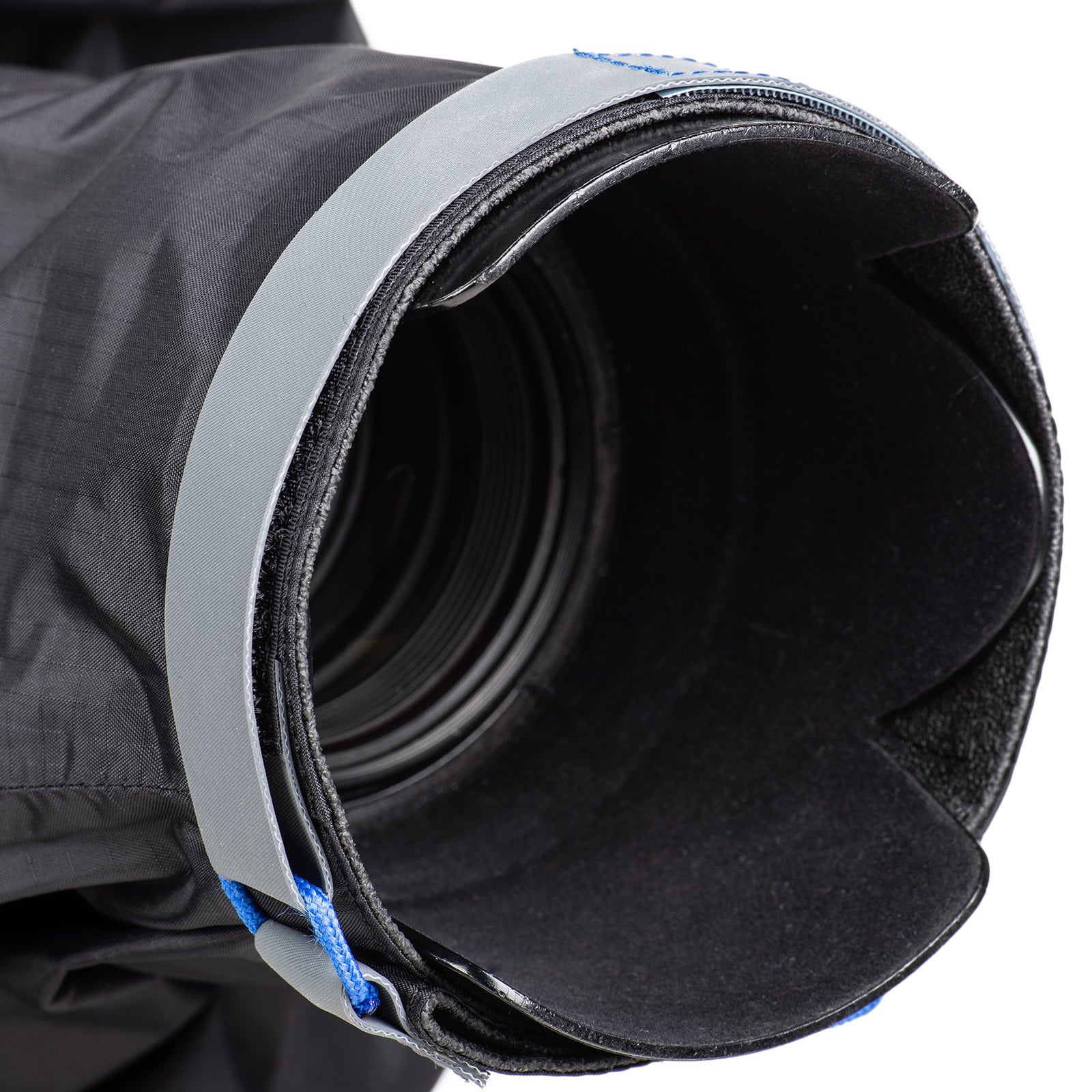 Non-slip, adjustable strap attaches directly to the lens hood