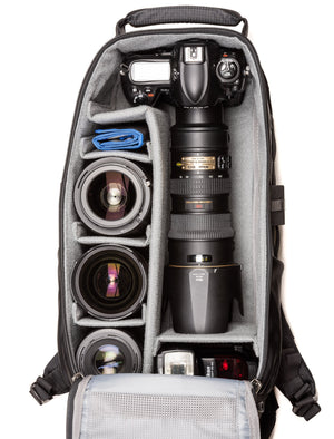 Nikon D3S+70-200mm f/2.8 with hood extended, 24-70mm f/2.8, 14-24mm f/2.8, 105mm f/2.8, flash