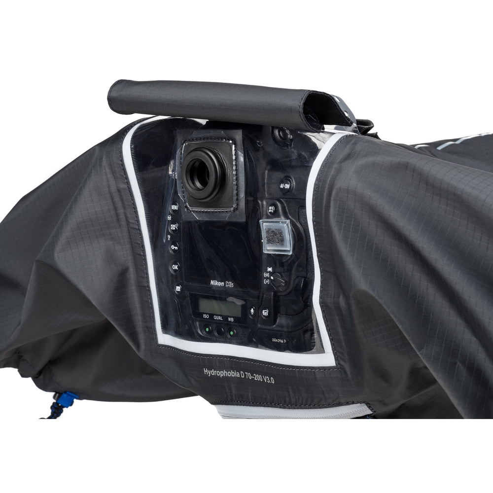 
                  
                    Eyepiece flap folds into a visor or, when not in use, shields viewfinder from rain or dust
                  
                