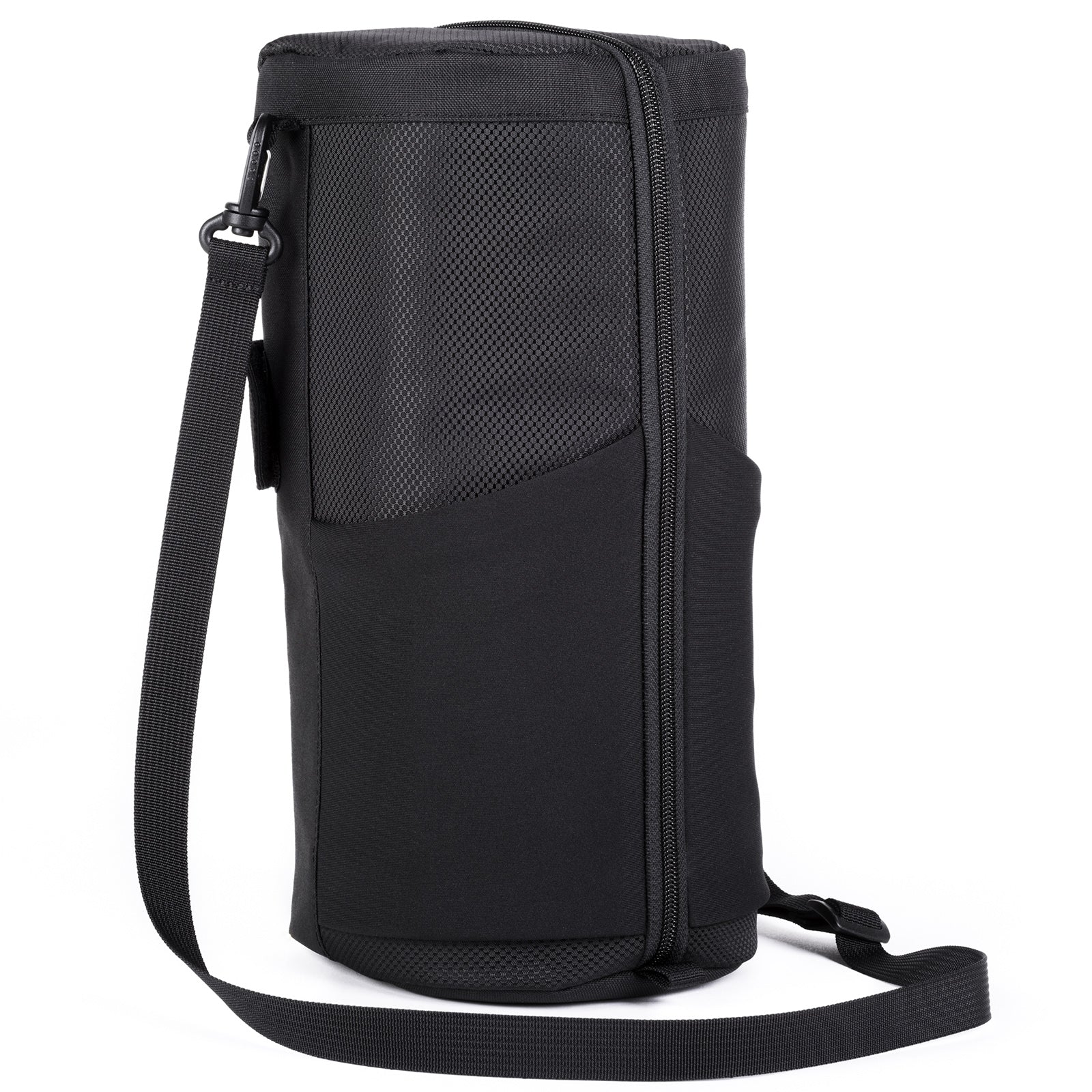 Outer stretch pockets provide space for lens cap or accessories. Shoulder Strap included