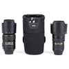 Holds a 24–70mm f/2.8 lens with lens hood in shooting position, or other similar size lenses