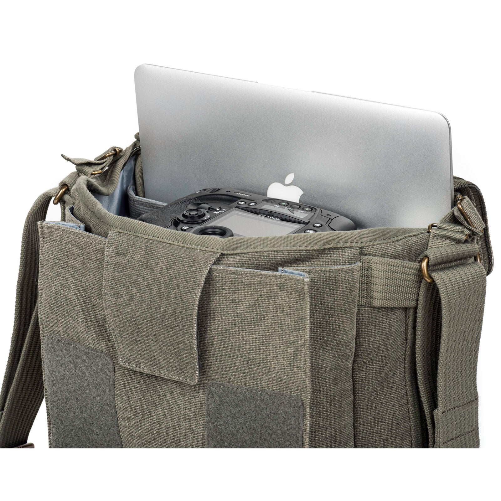 Dedicated pockets fit a 10" tablet and a 12" laptop