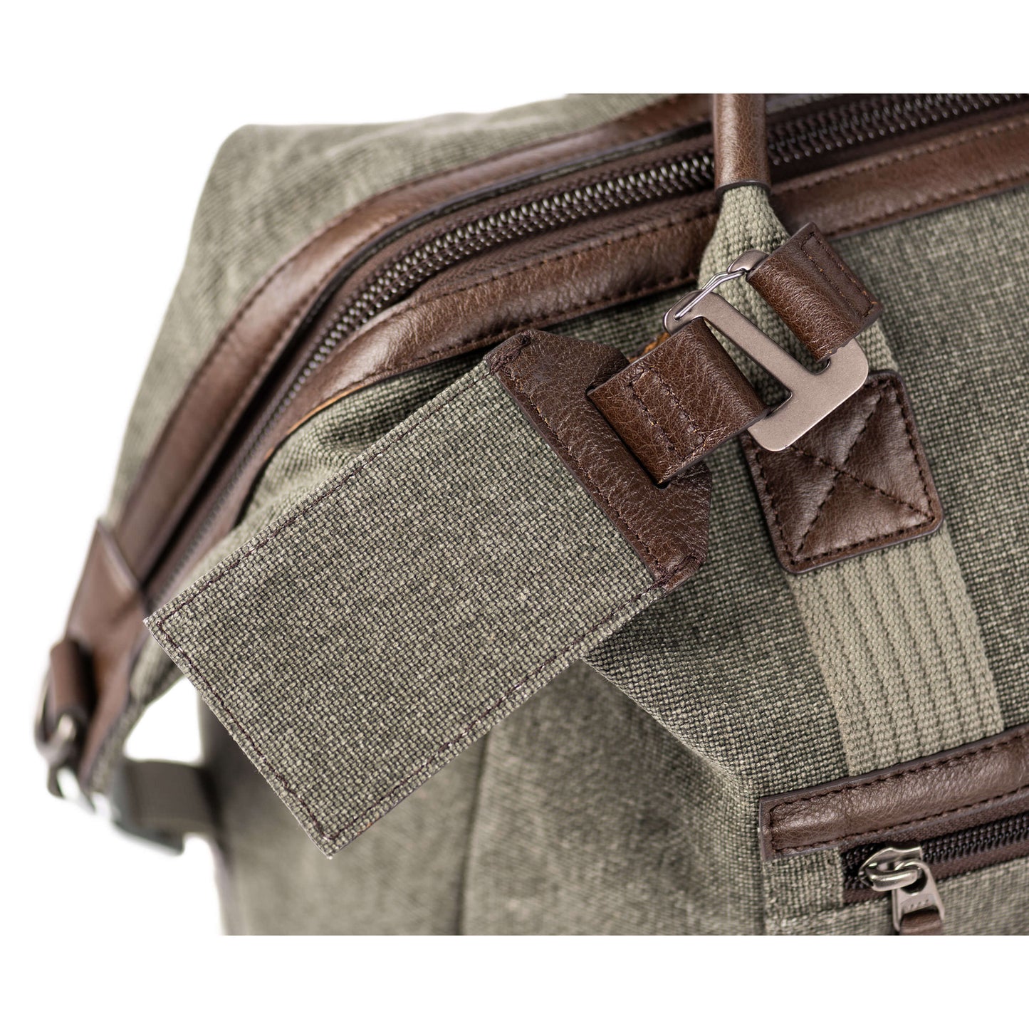 
                  
                    Stone-washed 100% cotton canvas and full-grain leather construction
                  
                