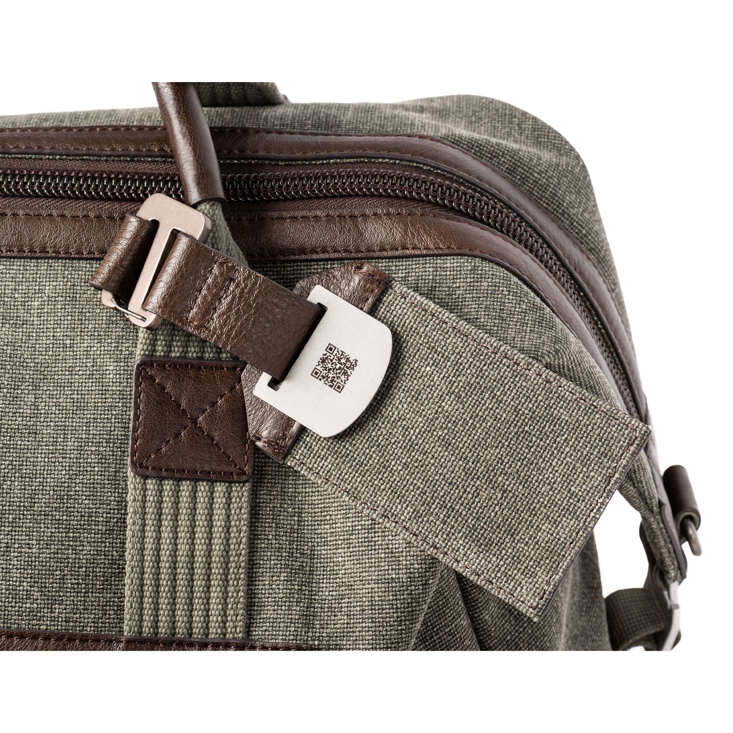 
                  
                    Stone-washed 100% cotton canvas and full-grain leather construction
                  
                