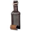 Leather flap opens to clear slot for business cards and identification tags