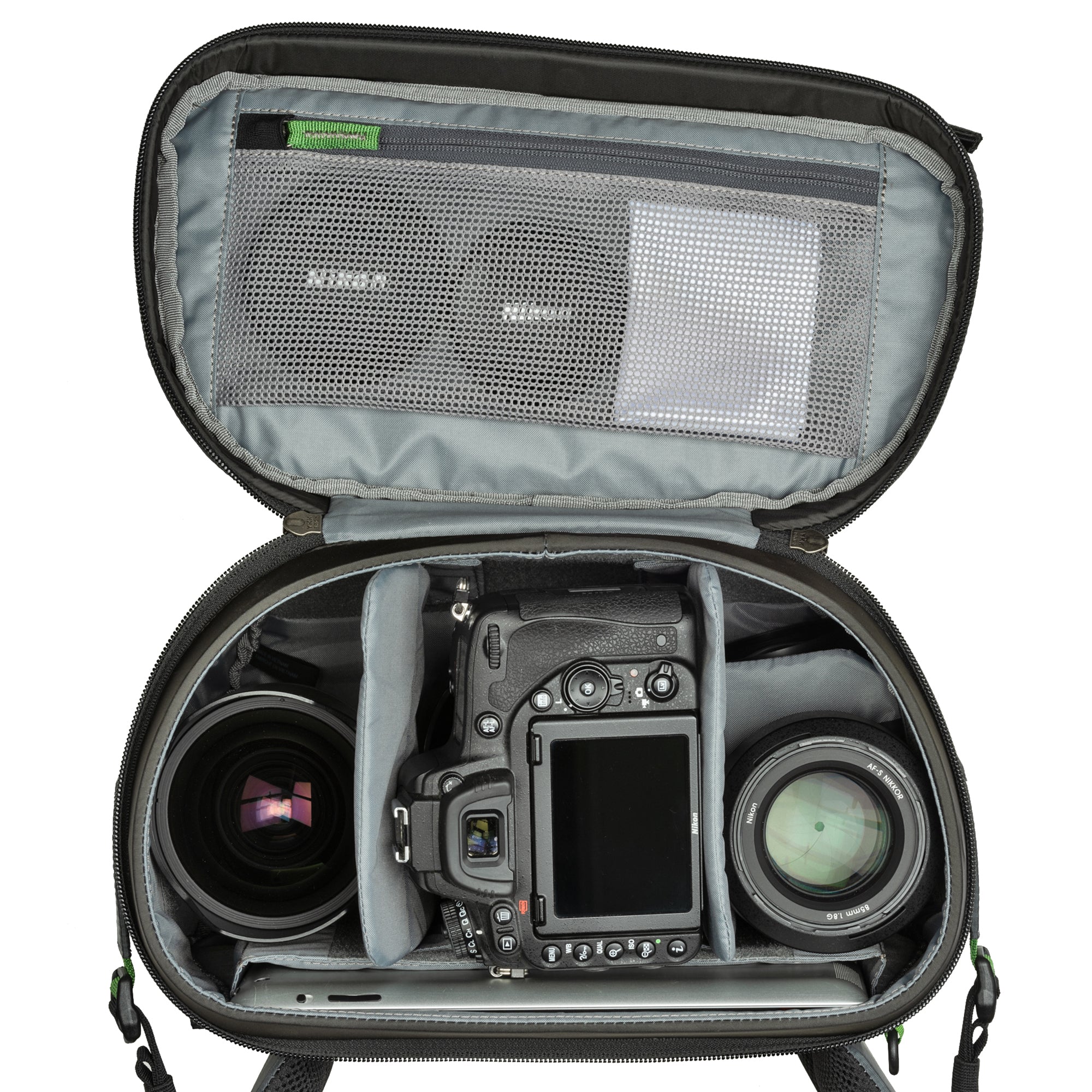 Fits one gripped Mirrorless or DSLR kit with 3-5 lenses or 70-200mm f/2.8 attached