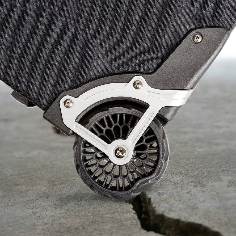 
                  
                    Shock absorbant wheels for smooth rolling over rough surfaces
                  
                