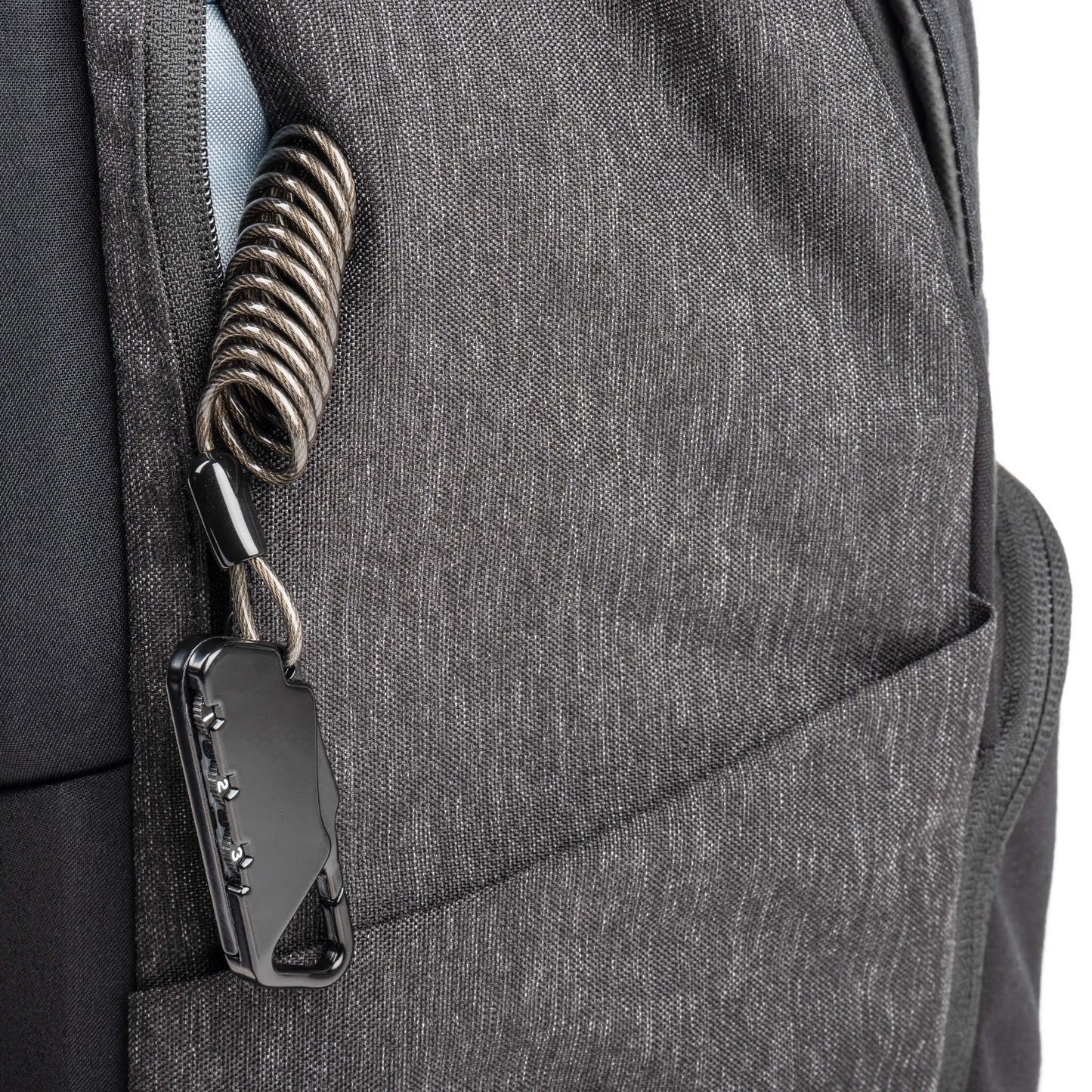 
                  
                    Small, zippered side pocket with security cable and lock
                  
                