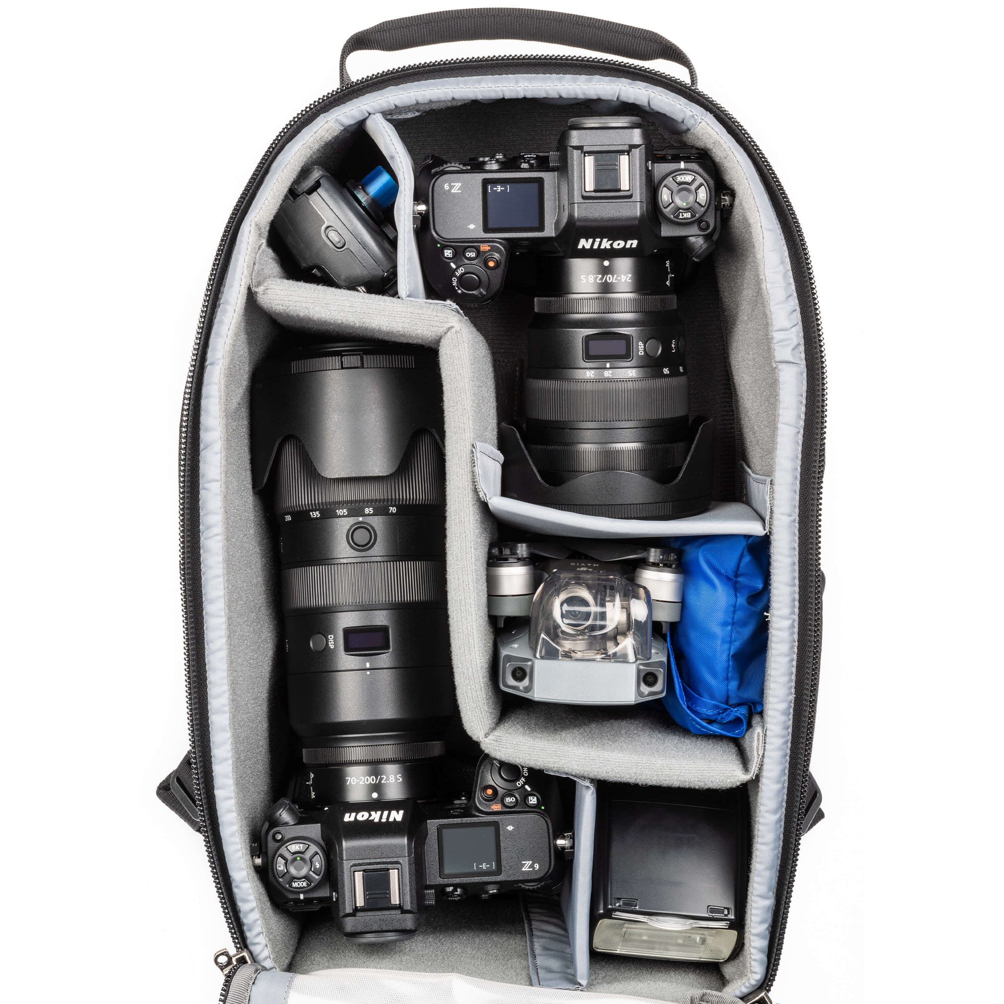 Nikon Z9+24-70mm f/2.8, Z9+70-200mm f/2.8, DJI Mavic drone, Flash