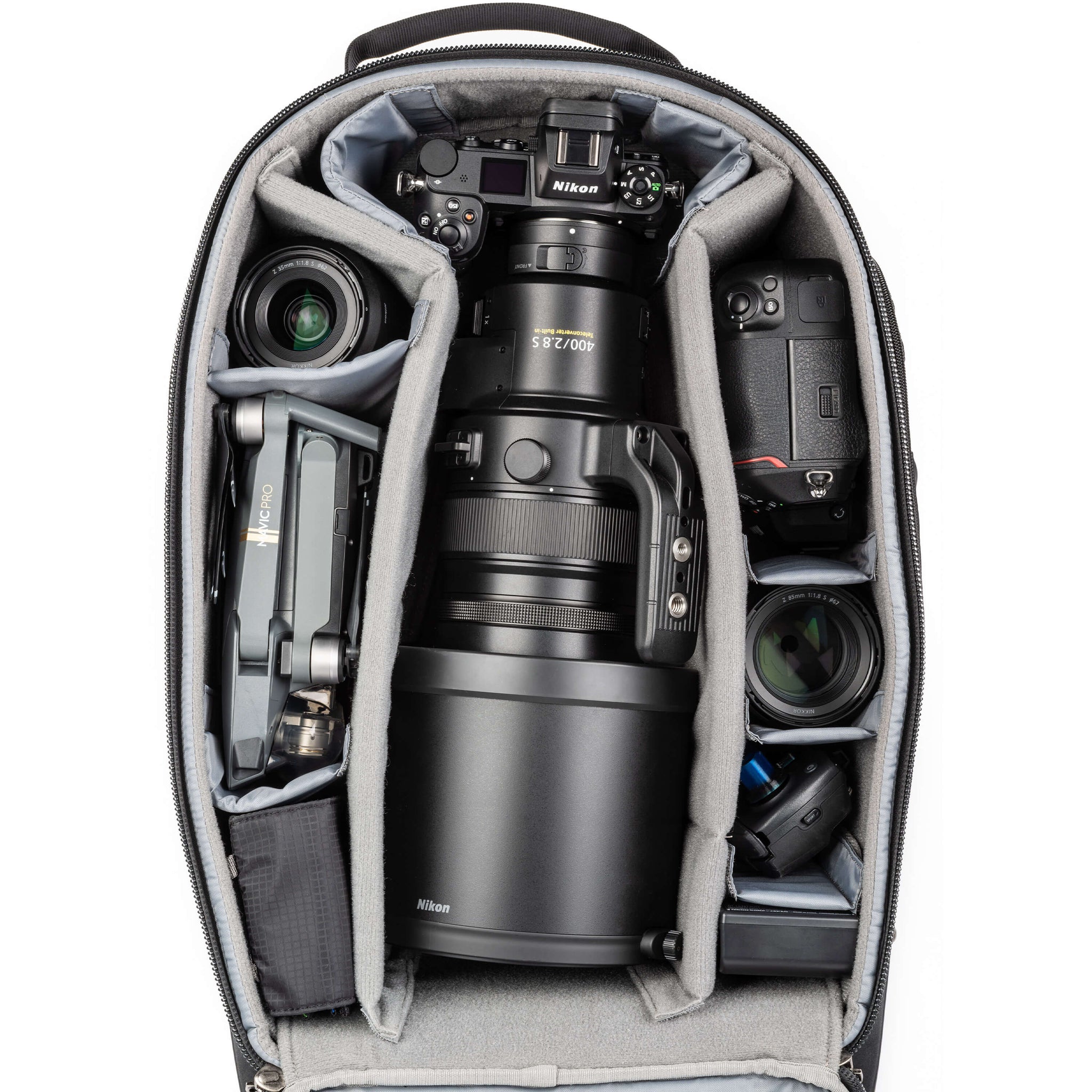 Nikon Z6+400mm f/2.8, Z9, 35mm f/1.8, 85mm f/1.8, DJI Mavic drone