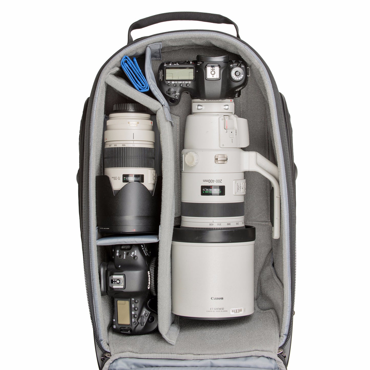 
                  
                    Fits 2 bodies with lenses attached or a gripped body with a 200–400mm f/4 attached
                  
                