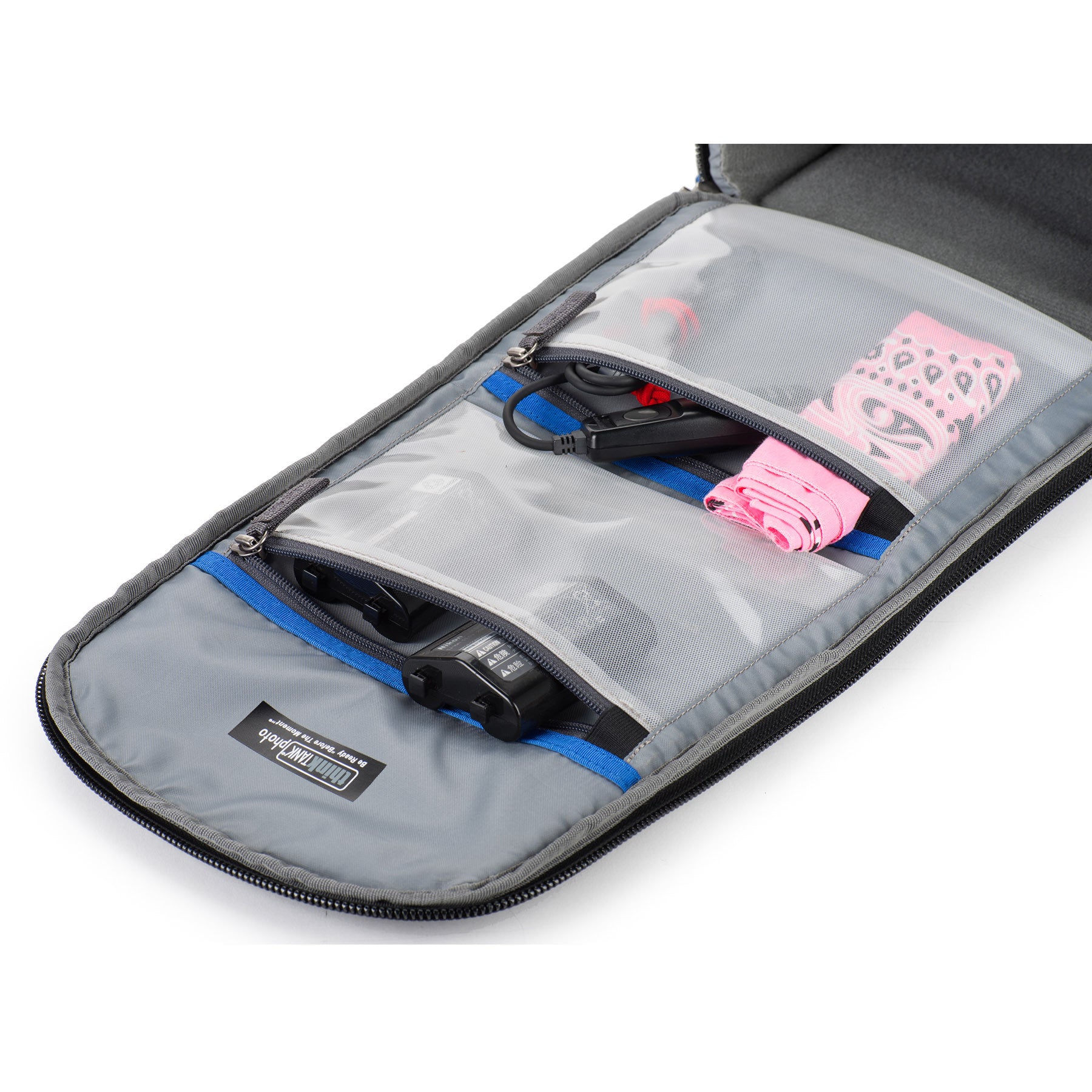 Interior clear zippered pockets for accessories