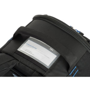 Clear business card holder on top panel for identification