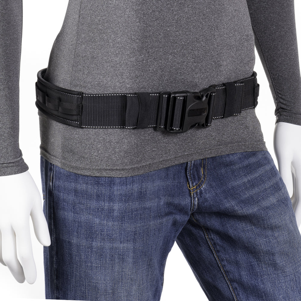 
                  
                    Thin belt with robust support for attaching modular components.
                  
                