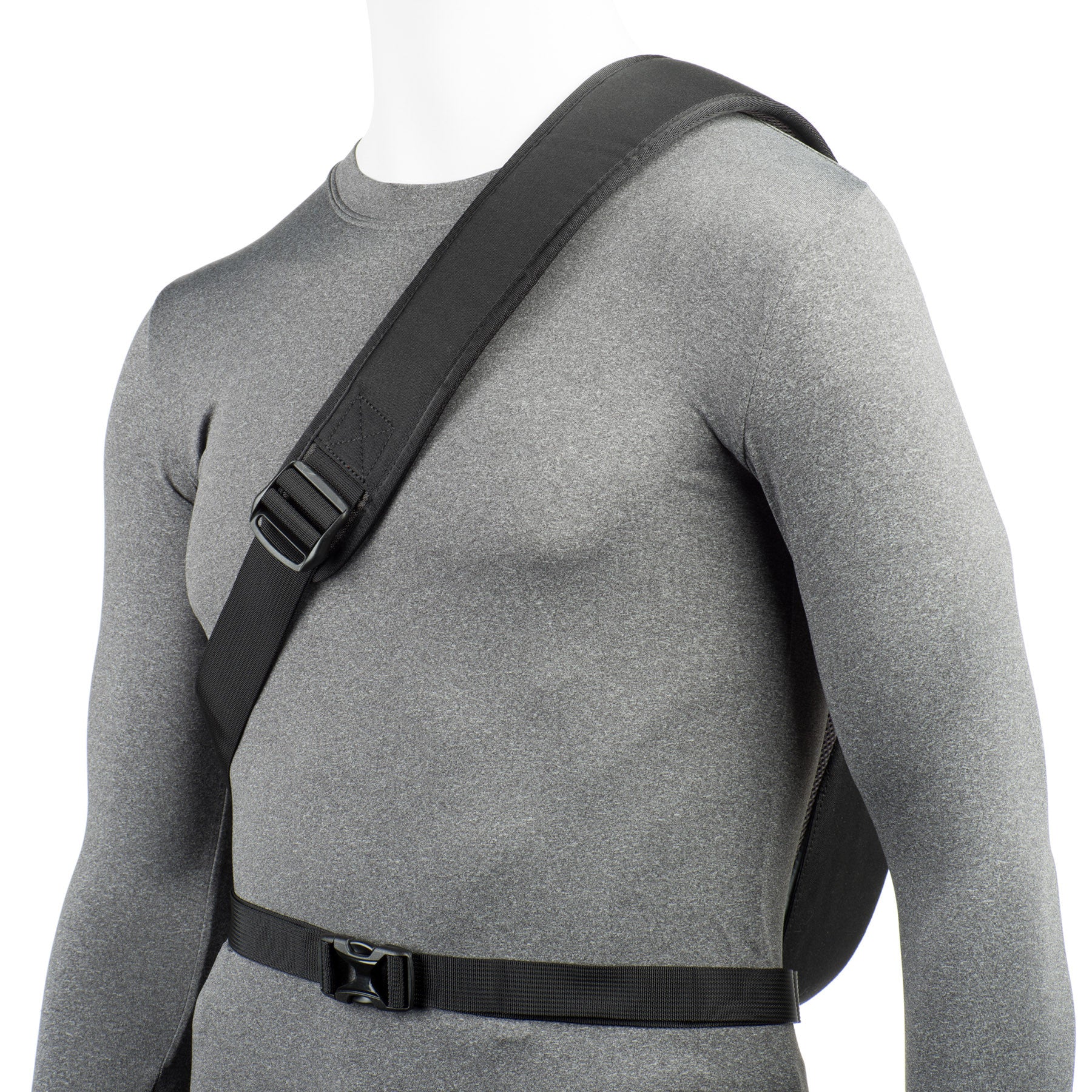 Slim, contoured, body-conforming design with a wide shoulder strap provides a very comfortable fit