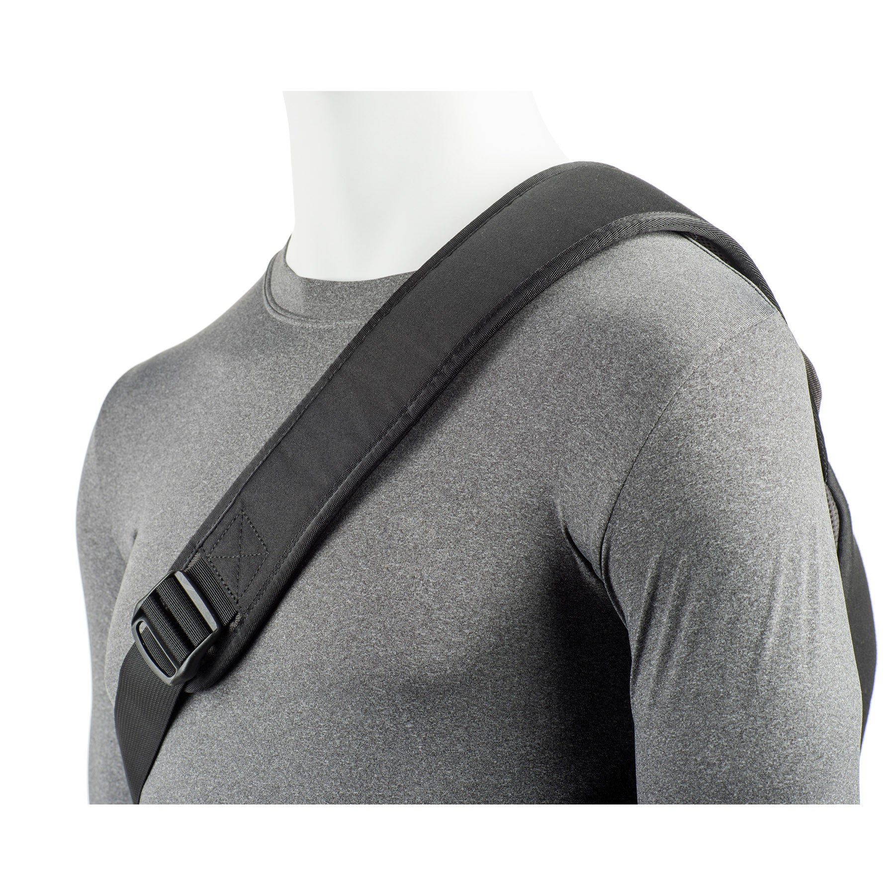 Slim, contoured, body-conforming design with a wide shoulder strap provides a very comfortable fit