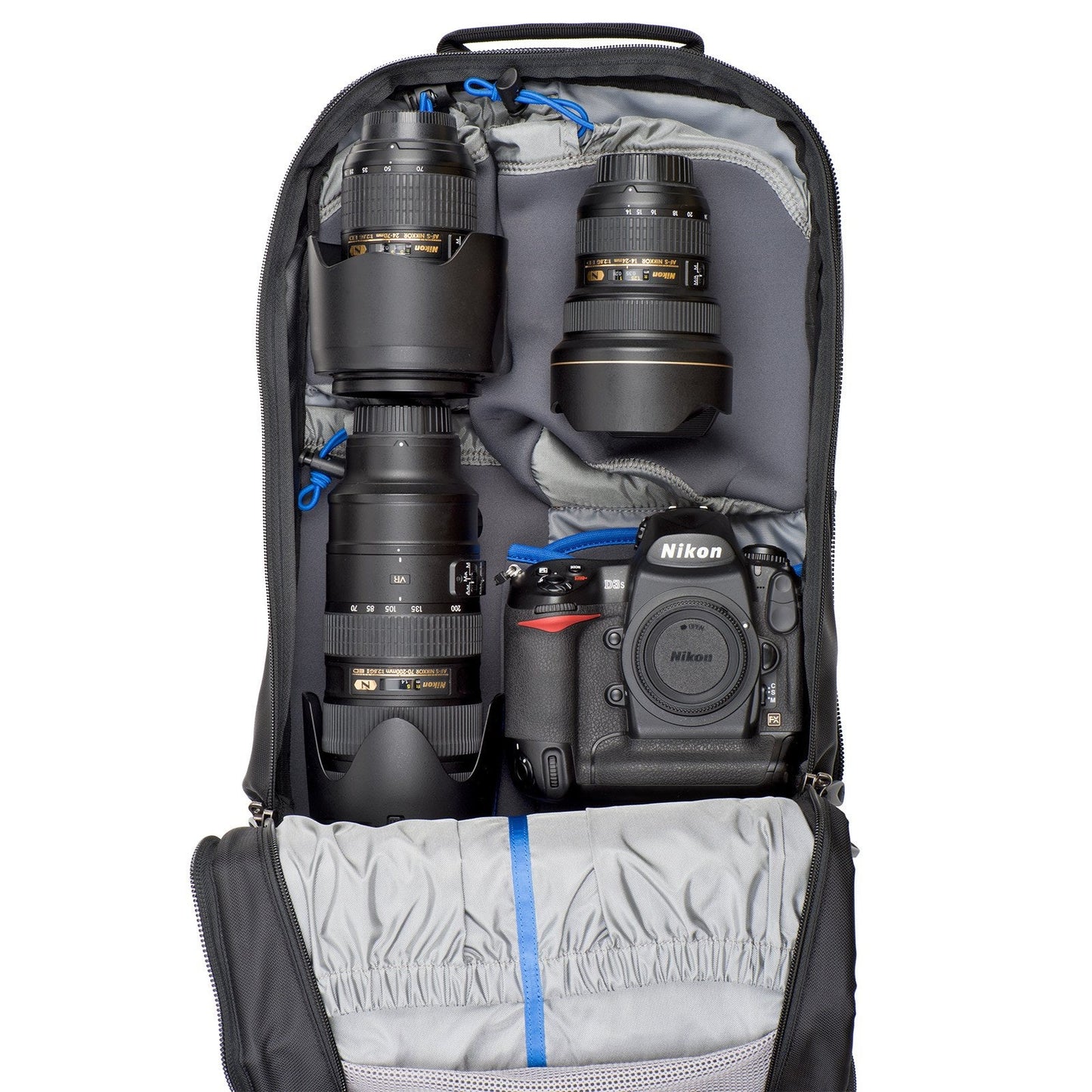 
                  
                    Interior with Nikon kit - gear fits into padded pockets
                  
                