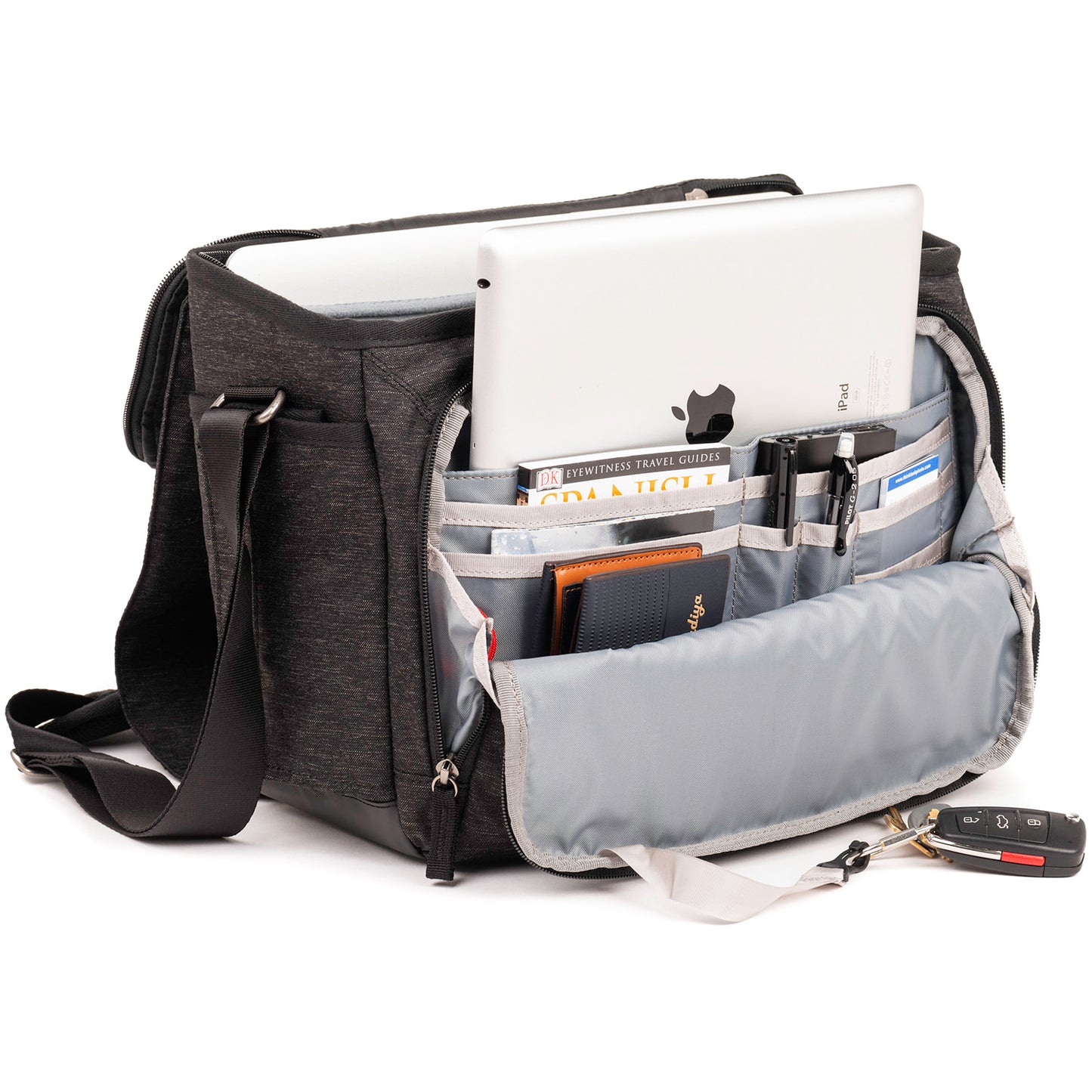 
                  
                    Secure zippered pocket holds 10" tablet, batteries, card wallets, and other accessories
                  
                